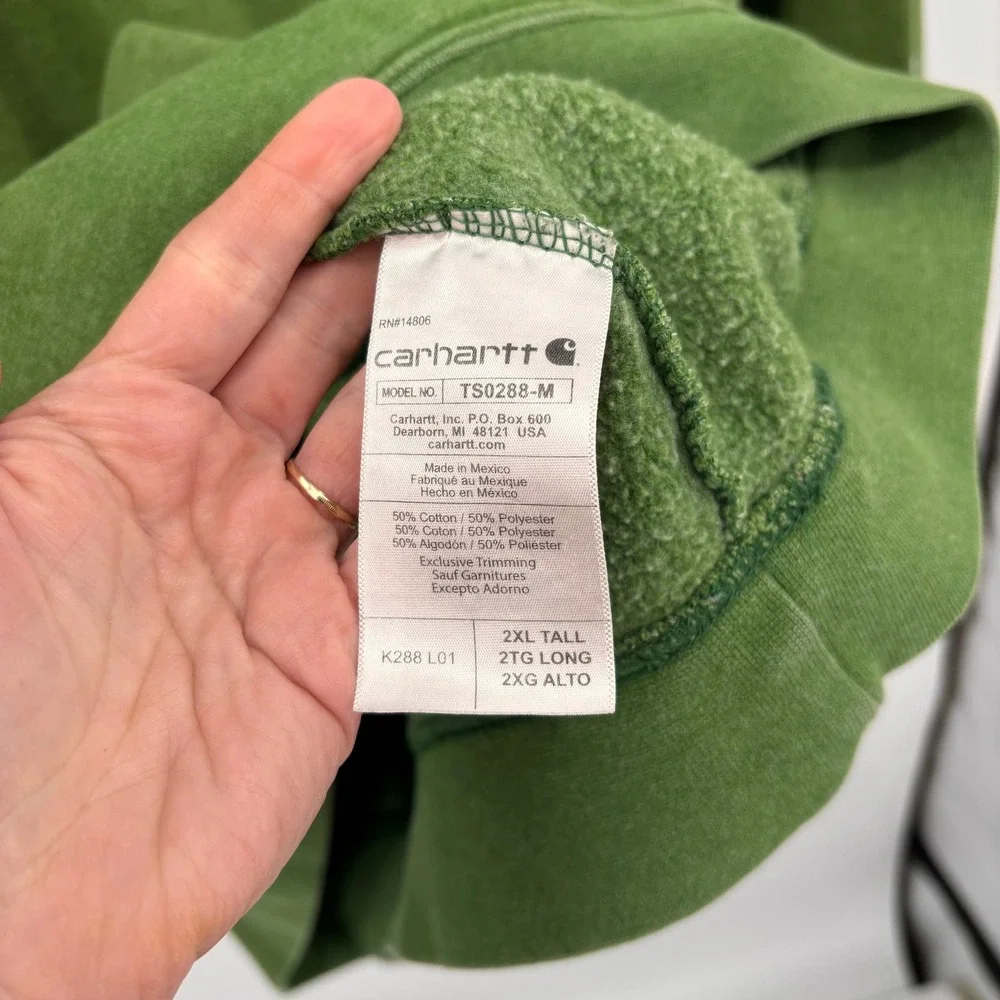 Carhartt Hoodie Mens 2XL Tall Green Good Graphic Sleeve Loose Fit K288 L01